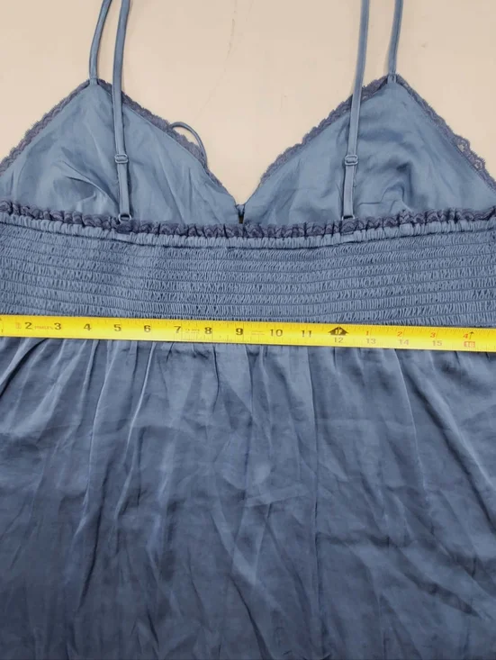 AE Handkerchief Hem Tie Side Midi Slip Dress American Eagle NWT Navy Blue Sz L - Picture 11 of 12